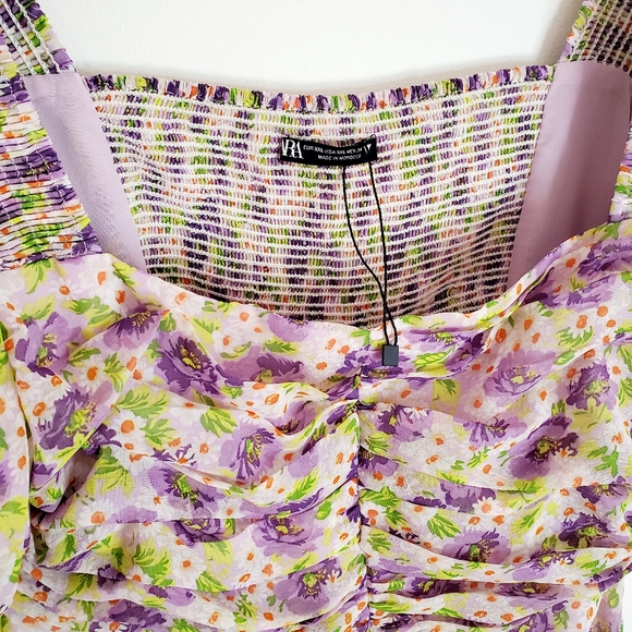 Zara Purple Floral Printed Draped Square Neck Dress XXL - Picture 13 of 16